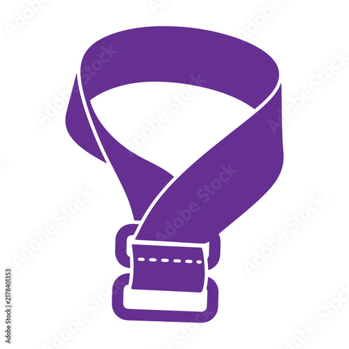 Purple of a fabric belt with a double metal buckle, isolated on a white background, fashion accessory