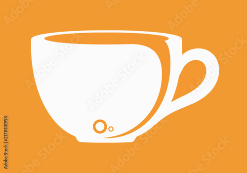 Stylized white coffee cup icon with steam wisps, isolated on a clean orange background, ideal for beverage branding, cafe marketing and breakfast menus.