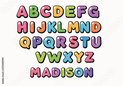 Vibrant bubbly alphabet letters in a variety of bright colors, isolated on transparent background, suitable for children's education, creative design and party invitations.