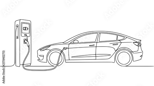 Electric Car Charging Station Line Art Isolated Transparent Background