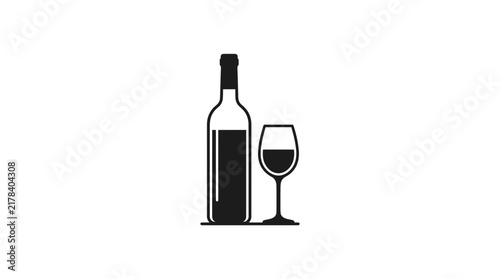 Minimalist wine bottle and glass silhouette.