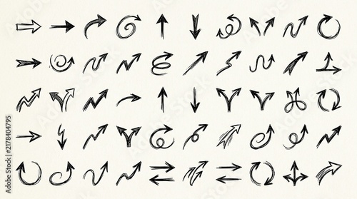 Hand-Drawn Arrow Icons Set: Doodle Arrows, Direction Symbols, Graphic Elements