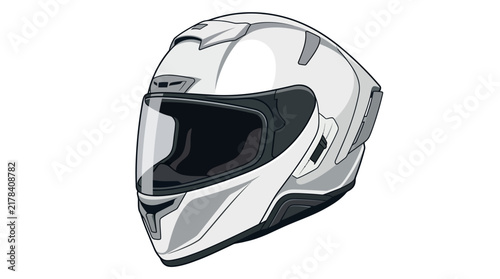 Photography Modern vector illustration of a sleek white and grey full face helmet or futuristic robotic mask, isolated on a white background, perfect for sci-fi, sports racing, or gaming concepts