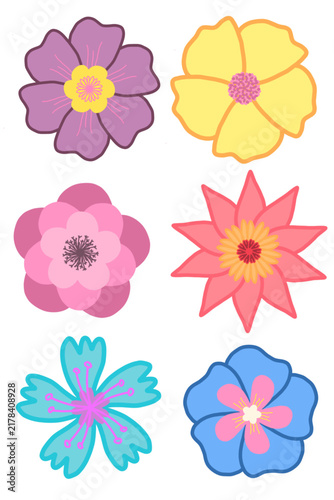 set of colorful flowers