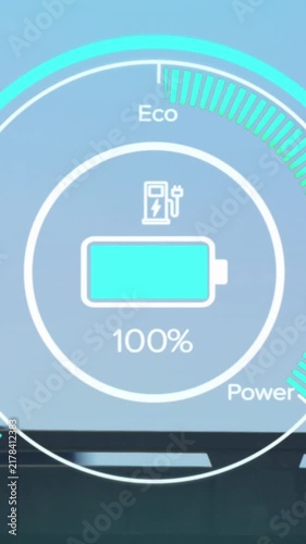 Animation of electric vehicle speedometer against time-lapse of city traffic