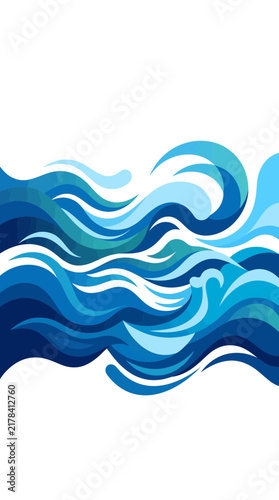 Stylized abstract blue ocean waves on white background