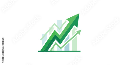 Stylized bar chart and green upward arrow