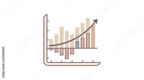 Stylized bar chart with rising line and arrow