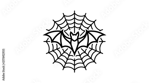 Stylized bat silhouette trapped inside a circular spider web.