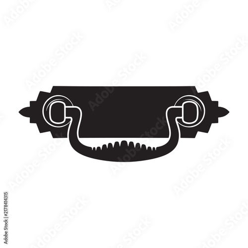 Decorative vintage style drawer handle or furniture pull in black silhouette isolated on a white background, for interior projects