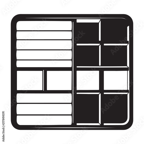 Square grid with various rectangular and square compartments in black and white style isolated on a white background, for interface