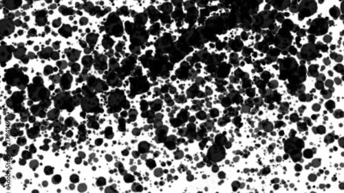 Quadro su tela Grunge black ink splatters on white background, abstract paint spray texture, me