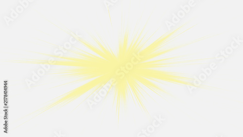 Foto Bright yellow sunburst effect, glowing light flare on white background, radiant