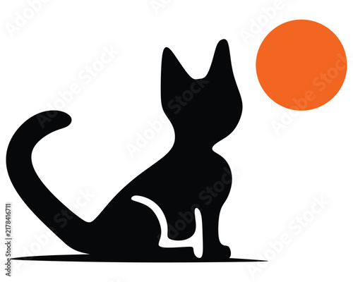 Cute little cat gazing at the moon – vector logo design illustration