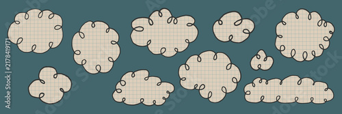 Collection of rounded paper frames with playful hand-drawn borders and copy space as clouds. For social media, journals, scrapbook, scrapbook, vintage collages.