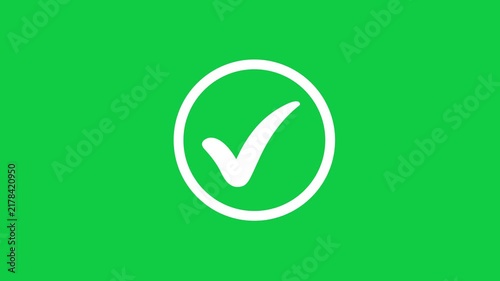 White Check Mark Success Icon Animation In A Filled Round Shape On Green Screen Background