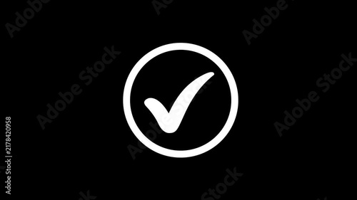 White Check Mark Success Symbol Animation With Circular Border For App Feedback On Black Background