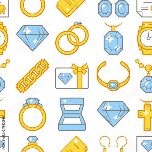 Jewelry and precious stones pattern. Stylized illustration. Image for jewelry shop.