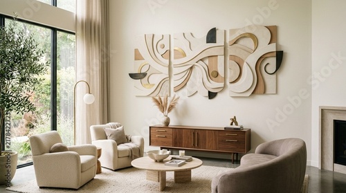 Modern Living Room with Abstract Wall Art and Cozy Seating