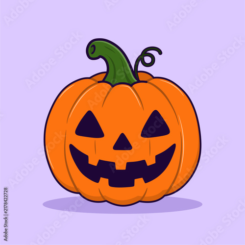 Halloween pumpkin jack o lantern vector illustration isolated on purple background