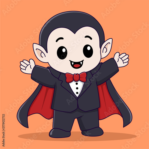 Vector illustration of a cartoon vampire boy character wearing a Halloween costume with a cape.