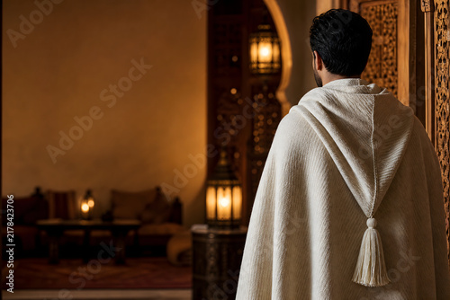 Man in white moroccan selham cloak