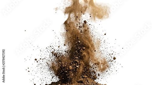 Brown Soil Explosion Isolated on Transparent Background Dust Cloud