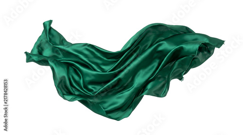 Green silk fabric flowing isolated on transparent background