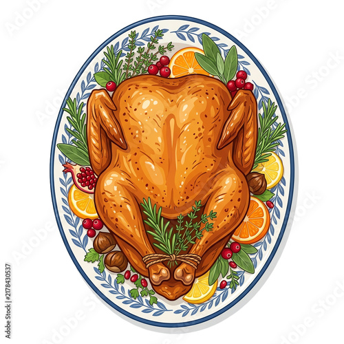 Roasted Turkey on a Platter with Garnish