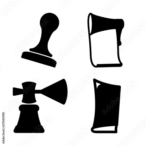 Black stamp and envelope icon set - Minimalist black vector icons of a classic stamp, envelope, and letter shapes for stationery or postal designs.