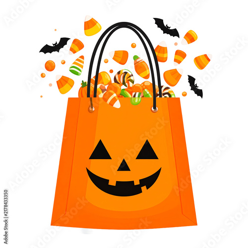 Overflowing Halloween Treat Bag with Candy and Bats