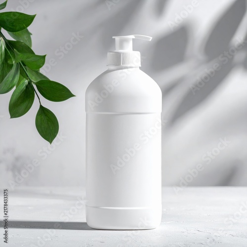 Blank white plastic pump bottle for liquid soap, lotion or shampoo, skincare packaging mockup, hygiene product template