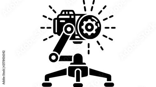 Robotic Camera Arm on Tripod with Gear and Light Rays