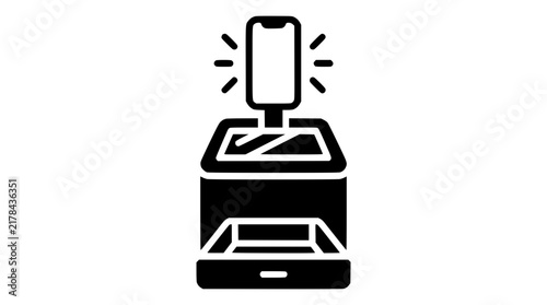 Smartphone on podium with spotlight, isolated on transparent background