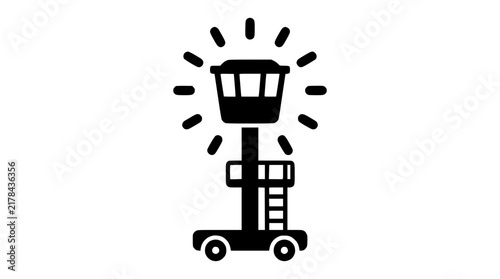 Black icon of a mobile airport control tower with flashing lights, isolated