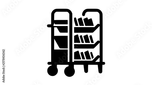 Isolated library book cart with books on transparent background