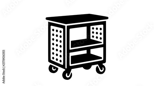 Black Rolling Utility Cart With Two Shelves Isolated On Transparent Background