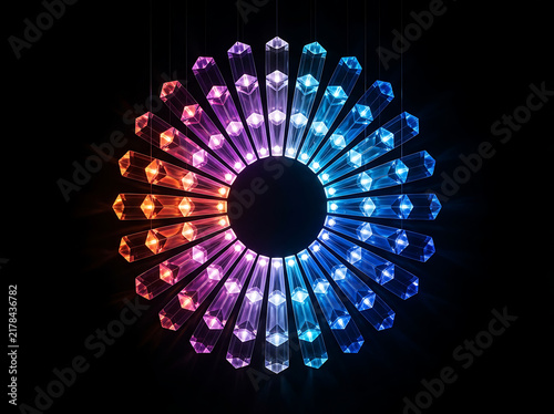 Colorful neon light circle glowing on black background