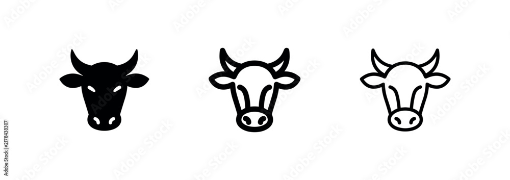 Obraz premium Cow head icon set. Farm animal and dairy symbol. Livestock agriculture vector illustration.
