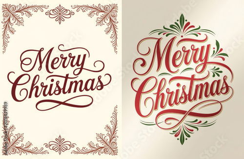 Merry christmas holiday greeting script lettering vintage frame