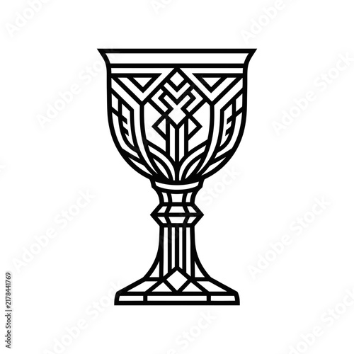 Fotografie Ornate Medieval Chalice Illustration with Geometric Patterns Line Art