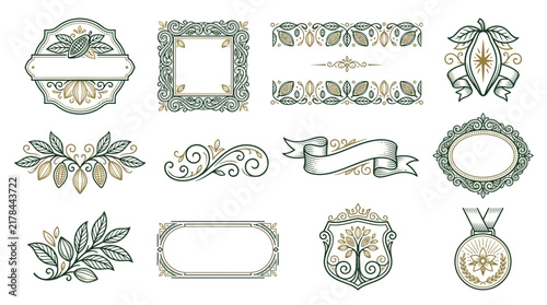 Vintage Botanical Frames and Labels Vector Set