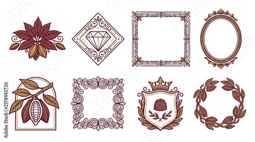 Vintage Chocolate Emblem Collection: Cocoa Beans, Frames, Wreath, Diamond