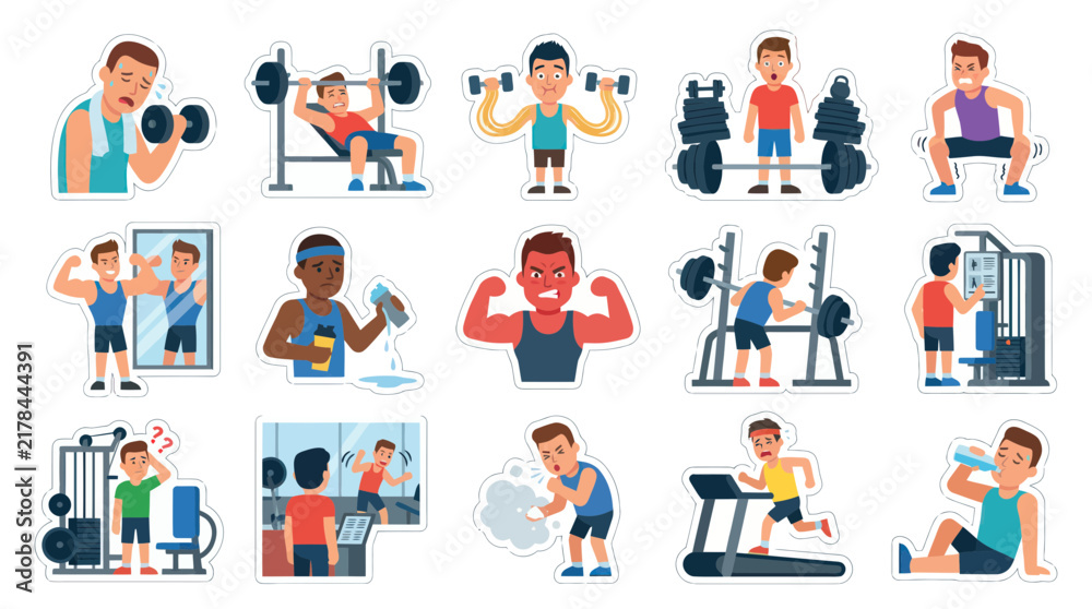 Fototapeta premium Flat Style Illustrations of Men Working Out in a Gym