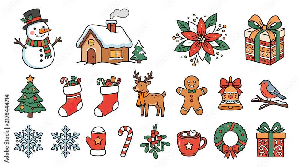 Fototapeta premium Christmas Icons Collection Isolated Transparent Background