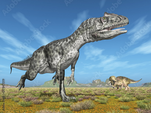 Allosaurus und Nasutoceratops