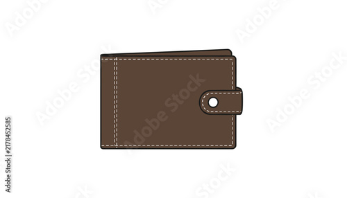 Closed classic brown leather wallet with clean white stitching detail and button closure on white background.