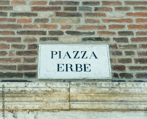 Piazza Erbe Marble Sign in Verona