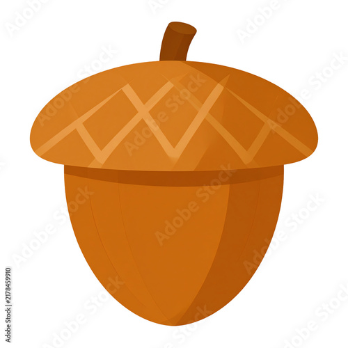 Stylized Orange Acorn with Stem and Cap Detail