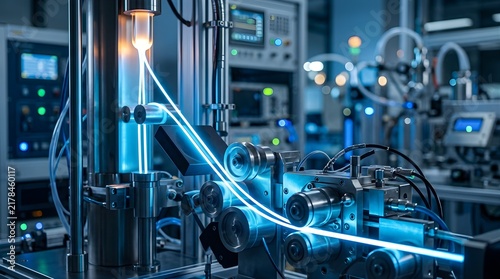 Industrial Fiber Optic Cable Manufacturing Machine in a High-Tech Factory